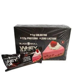 Kit 12 Whey Bar Barra de Proteínas Gourmet Sabor Torta de Mousse de Morango Black Skull 45g