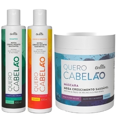 Kit Shampoo + Condicionador + Máscara Mega Crescimento Saudável Quero Cabelão Griffus
