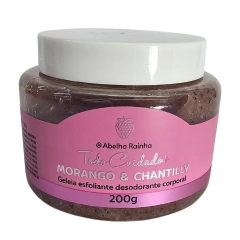 Frasco de geleia esfoliante corporal Morango e Chantilly da marca Todo Cuidado Mais Abelha Rainha, com 200g.
