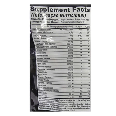 Informações nutricionais do Whey em Pó Refil Concentrado + Isolado e Hidrolisado Sabor Baunilha da Black Skull, mostrando detalhes sobre calorias, proteínas e aminoácidos.