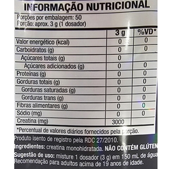 Informação nutricional da Creatina em Pó Sem Sabor Black Skull 150g.