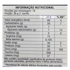 Tabela nutricional do Kit 10 Xtreme Energy Gel Suplemento Alimentar Sabor Café Black Skull 30g