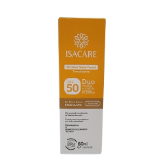 Protetor Solar Facial Tonalizante FPS 50 Toque Seco Bege Claro Isacare 60ml