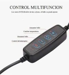 Imagen de Kit Streaming Aro de luz Led 26 Cm + Trípode 2.10mt Luz Cálida Fría Celular + soporte mic. + estante Usb ZB-03