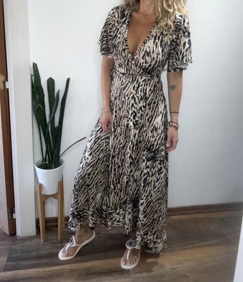 Vestido Cruzado cebra tostado largo - ANIMAL PINK