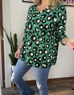 Buzo lanilla print verde