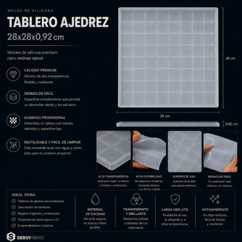 Molde de Silicona Tablero de Ajedrez para Resina Epoxi — 4 Tamaños