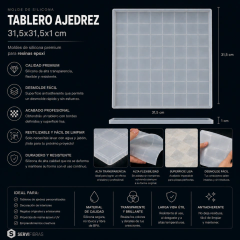Imagen de Molde de Silicona Tablero de Ajedrez para Resina Epoxi — 4 Tamaños