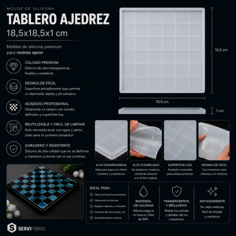 Molde de Silicona Tablero de Ajedrez para Resina Epoxi — 4 Tamaños - tienda online