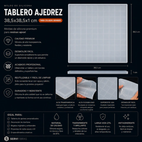 Molde de Silicona Tablero de Ajedrez para Resina Epoxi — 4 Tamaños - Servifibras-Expertos en resinas y fibras
