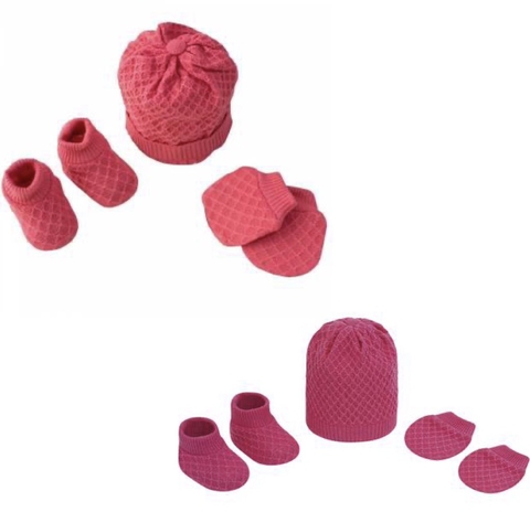 Kit Jacquard Gorro, Luva e Sapato Recém Nascido Menina Pimpolho