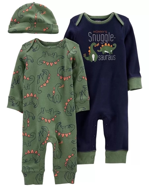Kit 2 macacões + Gorro Dinosaur - Carter's