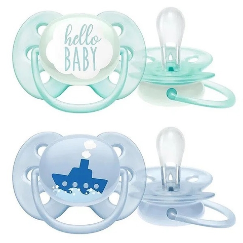 Chupeta Ultra Soft Decorada (0-6 Meses) Dupla, Philips Avent, Azul