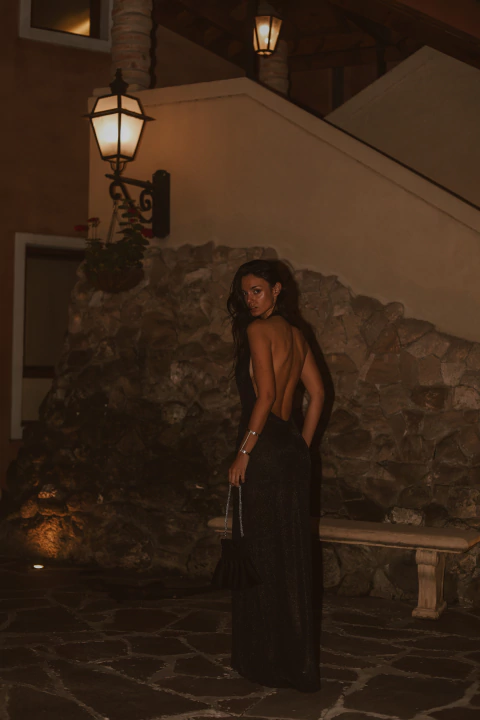 VESTIDO OLBIA BLACK (metallic dress)
