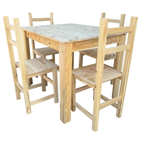 Combo Mesa 100x80 + 4 Sillas Pino Patas en L - comprar online