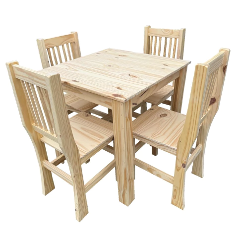 Mesa 80x80 + 4 Sillas Madera Hindu Pino - comprar online