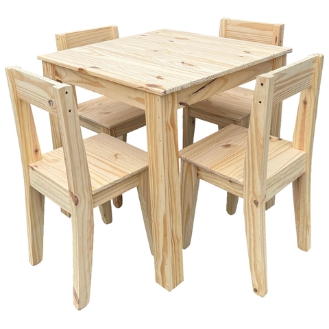 Mesa 80x80 + 4 Sillas Madera Retro Pino Vintagne - comprar online