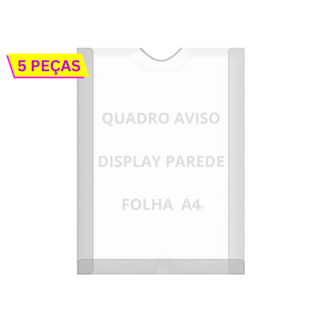 Displays Parede Folha A4 Petg Cristal Quadro Aviso Kit 5 pçs