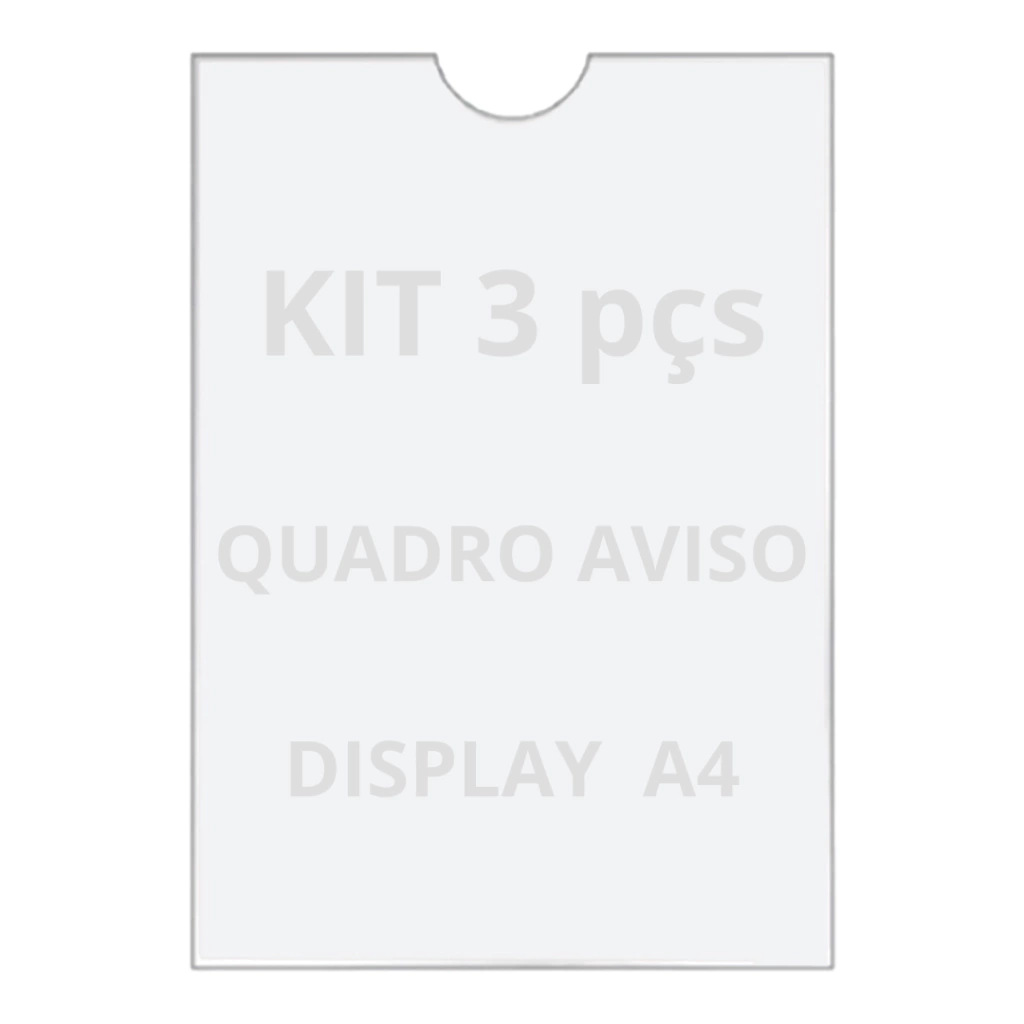 Quadro De Aviso A4 Display De Parede Acrílico Ps Kit 3 Peças