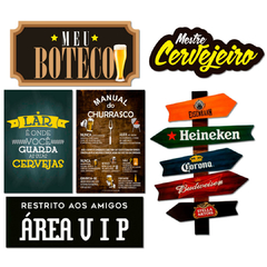 KIT 6 PLACAS BOTECO CHURRASCO SETA CERVEJAS - Art Print Decorações