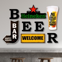 KIT 4 PLACAS BEBIDAS C/ LETRAS BEER