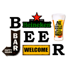 KIT 4 PLACAS BEBIDAS C/ LETRAS BEER - comprar online