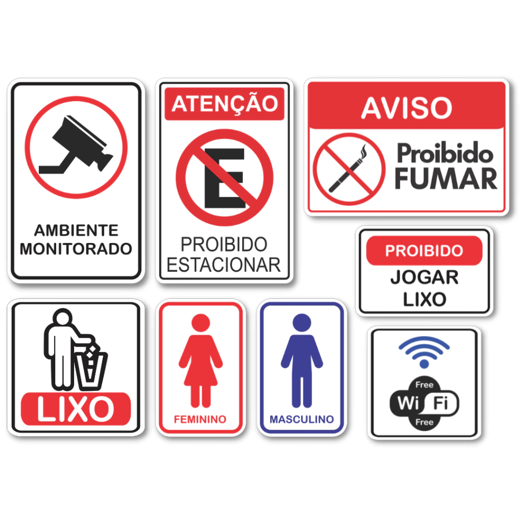 Kit 8 Placas de Sinalizações Indicativos