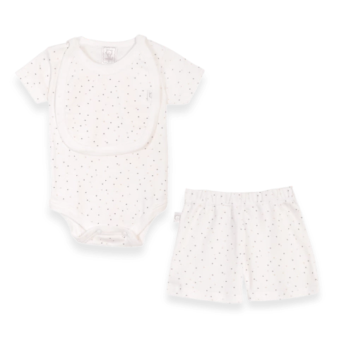 Set body, short y babero estrellas fondo crudo