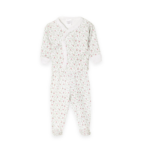 Conjunto batita y ranita blanco con flores rosas