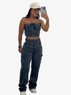 Calça Cargo Vintange Ref 032025 - Preta Madá Jeans