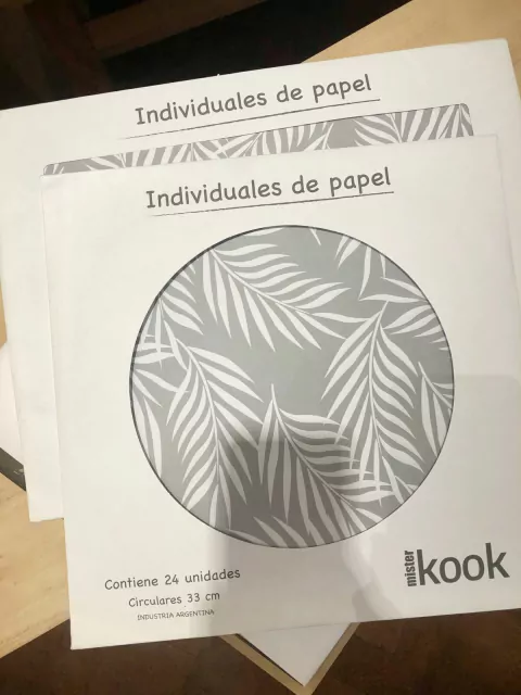 Pack platos de sitio papel ramas gris redondo