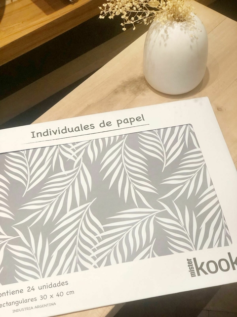 Pack platos de sitio papel ramas gris rectangular