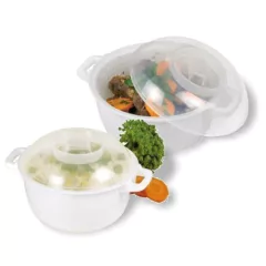 Set Cacerolas Para Microondas Plasutil Con Vaporera Y Tapa