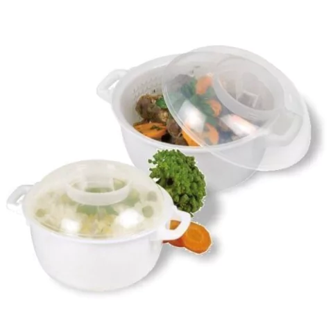 Set Cacerolas Para Microondas Plasutil Con Vaporera Y Tapa