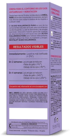 Crema Antiarrugas Loreal Revitalift Acido Hialuronico Ojos - comprar online