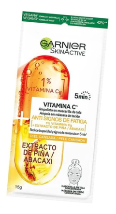Mascarilla De Tela Garnier Con Vitamina C Y Extracto De Piña