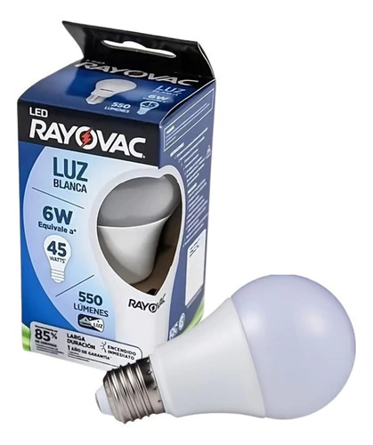 Lampara Led Luz Blanca Dia Rayovac 6w = 45w 550 Lumenes - comprar online