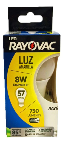 Lampara Led 8w = 57w Luz Calida Rayovac 750lm - tienda online