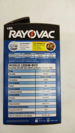 Lampara Led Luz Blanca Dia Rayovac 6w = 45w 550 Lumenes - tienda online