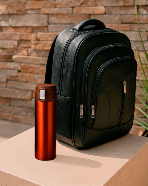 Mochila Ecocuero 3 Cierres + Botella Termica 500ml De Regalo - elsitiodecompras