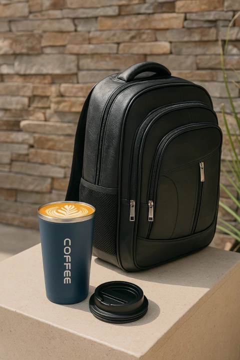 Mochila Ecocuero 3 Cierres + Vaso Termico 500ml De Regalo - tienda online