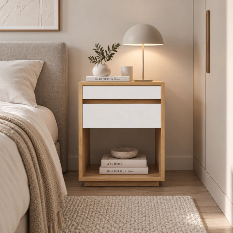 Mesa De Luz Con Desayunador Bandeja Extensible y Cajón