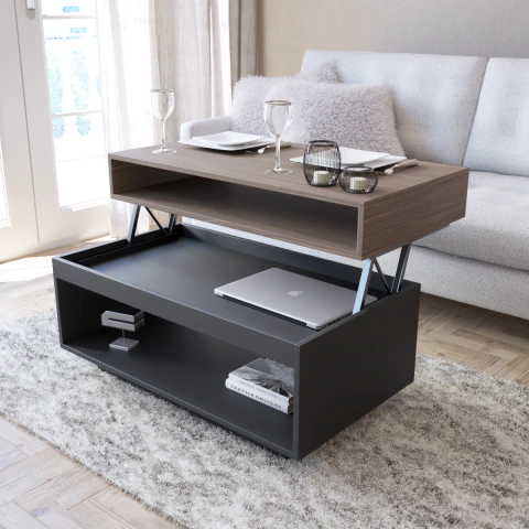 Mesa Ratona Elevable 90x49x50 cm Negro y Nogal