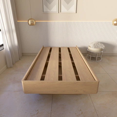 Base de Sommier Halo 100×190 Premium Reforzada Melamina 25mm Natural (CONSULTA POR ADICIONAL LUZ LED)