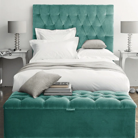 Combo Capitone Respaldo de sommier 1,4m + Baulera de cama 1,4m en tela premium - comprar online