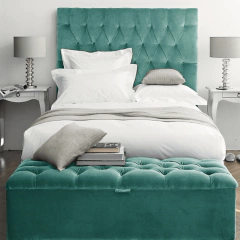 Combo Capitone Respaldo de sommier 1,8m + Baulera de cama 1,4m en tela premium en internet