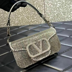 Bolsa VLTN Locò Pequena Prata Com Aplicação Italian