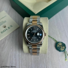 Relógio Rolex 36mm Fundo Preto com Prata e Dourado Italiana