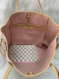 Bolsa Louis Vuitton Neverfull Mm Azur Com Forro Rosa Italiana - comprar online