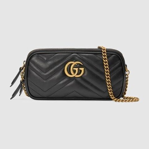 Bolsa Gucci Marmont Mini Zíper Triplo Preto Italiana